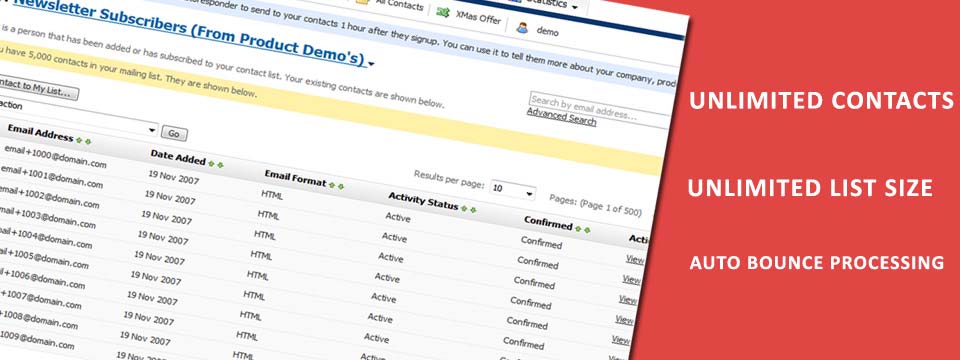 our email marketing service allows unlimited contacts, unlimited lists, automatic bounce processing and 50+ more features. Click to know more